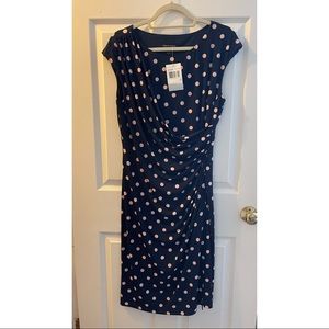 Navy and pink polka dot dress